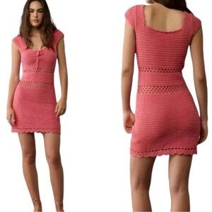 NWT American Eagle Outfitters Pink Knit Crochet Dress Coverup
